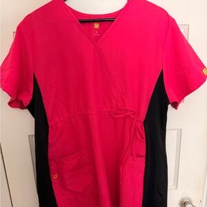 Pink and Black Maternity Scrub Top, XL
